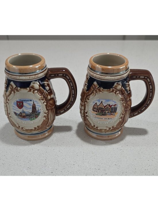 Other - Set of 2 German Frankfurt am Main Ceramic Beer Mugs/Steins Embossed Town Scene